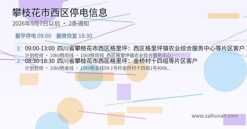攀枝花市西区停电通知