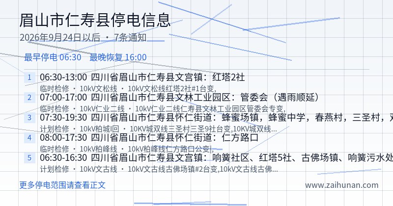 眉山市仁寿县停电通知