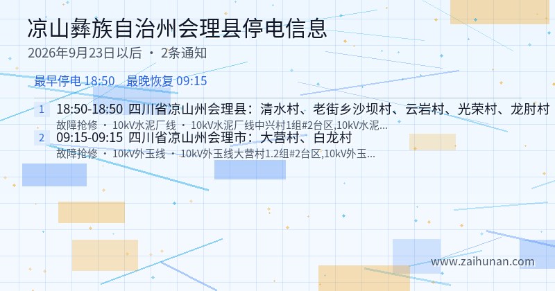 凉山彝族自治州会理县停电通知