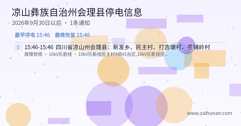 凉山彝族自治州会理县停电通知