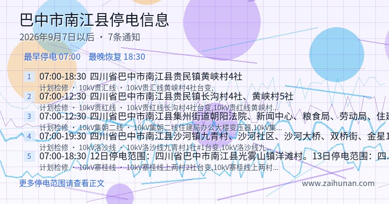 巴中市南江县停电通知
