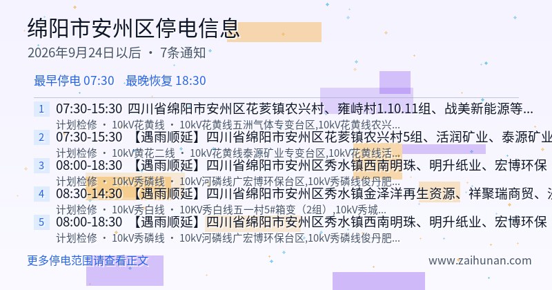 绵阳市安州区停电通知