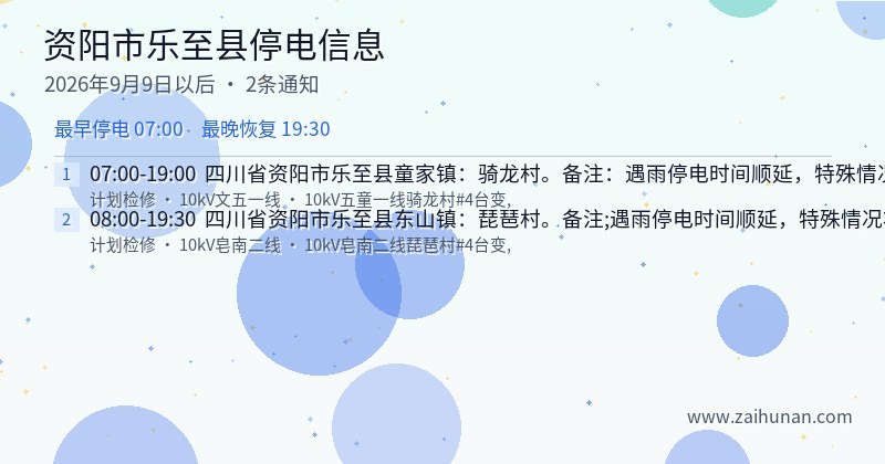 资阳市乐至县停电通知