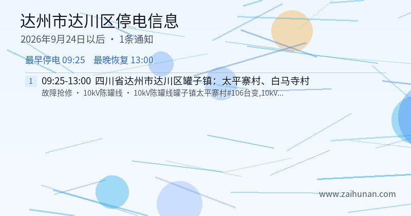 达州市达川区停电通知