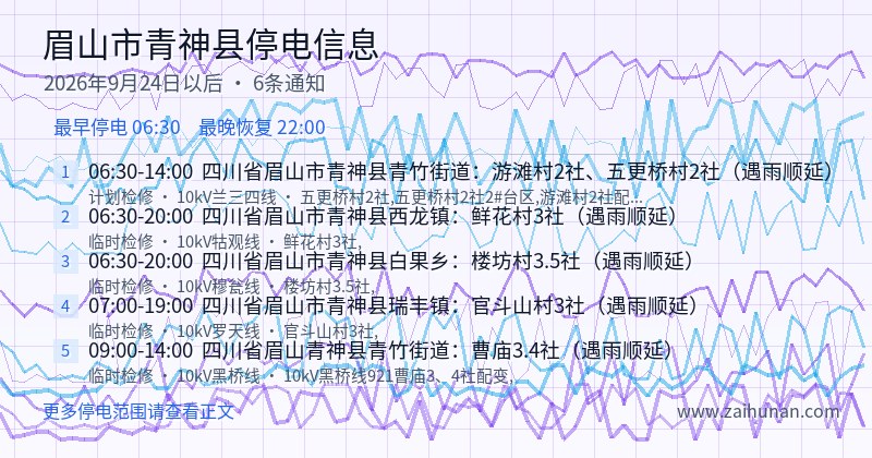 眉山市青神县停电通知