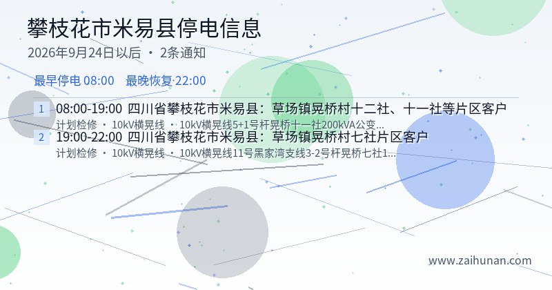 攀枝花市米易县停电通知