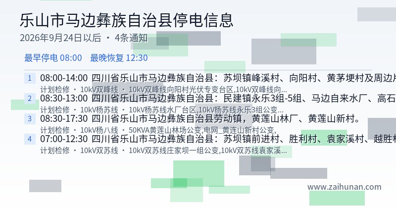乐山市马边彝族自治县停电通知