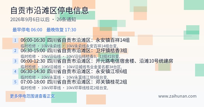 自贡市沿滩区停电通知
