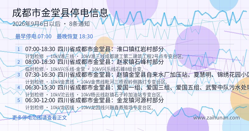 成都市金堂县停电通知