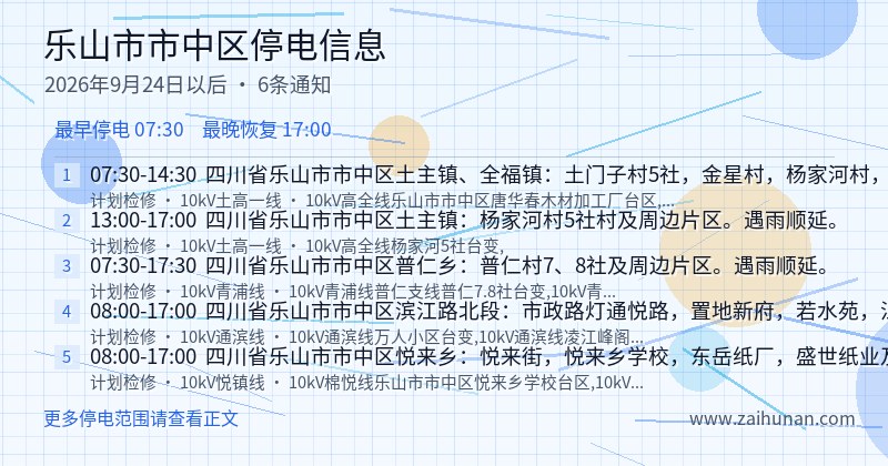 乐山市市中区停电通知