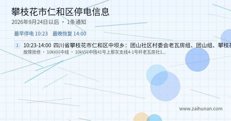 攀枝花市仁和区停电通知