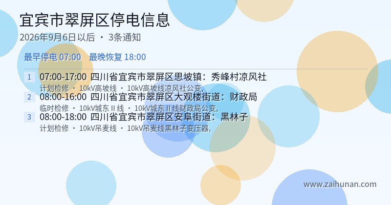 宜宾市翠屏区停电通知