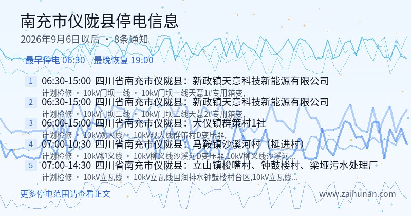南充市仪陇县停电通知