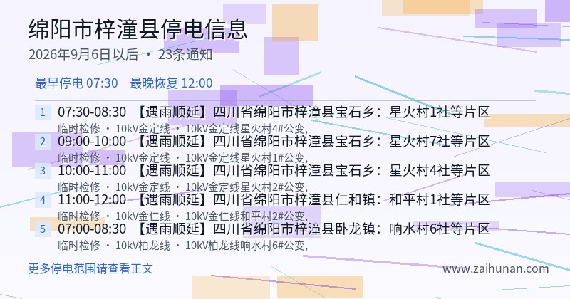 绵阳市梓潼县停电通知