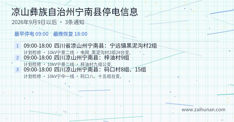 凉山彝族自治州宁南县停电通知
