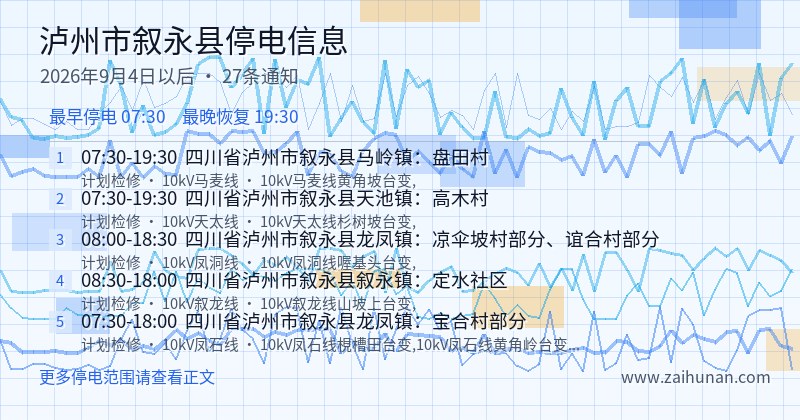 泸州市叙永县停电通知
