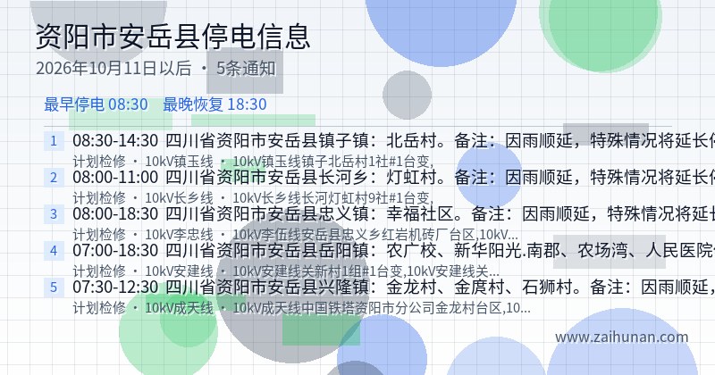 资阳市安岳县停电通知