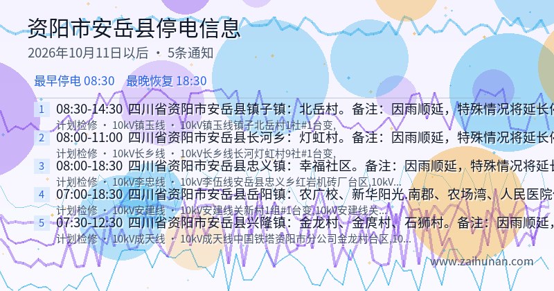 资阳市安岳县停电通知