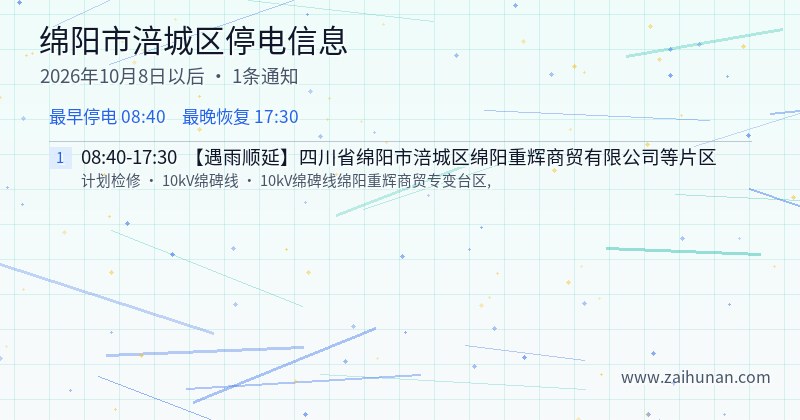 绵阳市涪城区停电通知