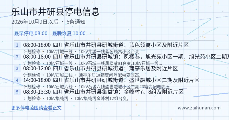 乐山市井研县停电通知