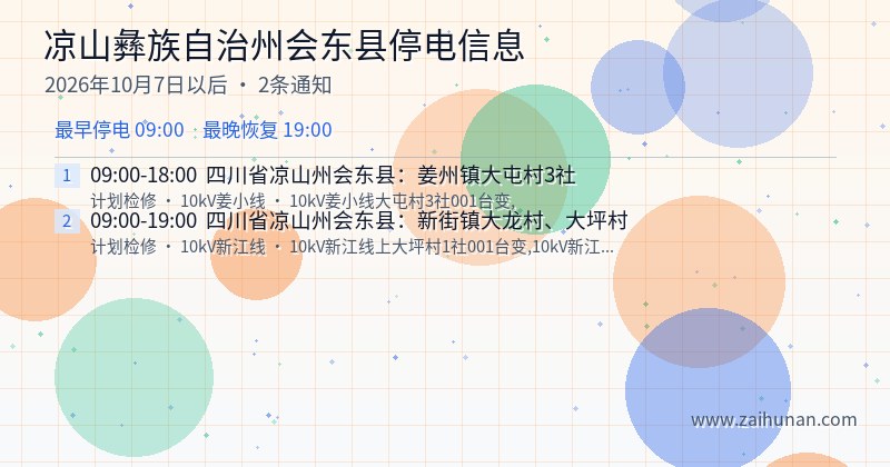 凉山彝族自治州会东县停电通知