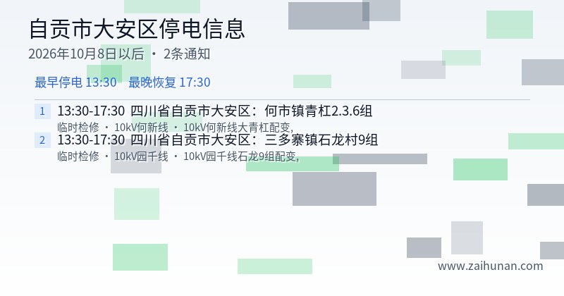 自贡市大安区停电通知