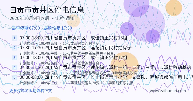 自贡市贡井区停电通知