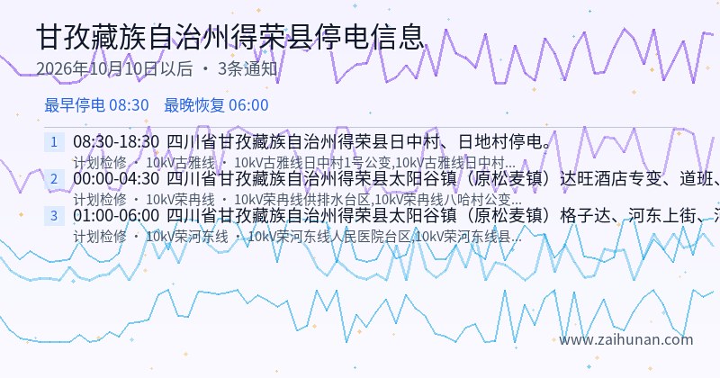 甘孜藏族自治州得荣县停电通知