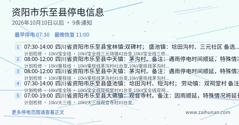 资阳市乐至县停电通知