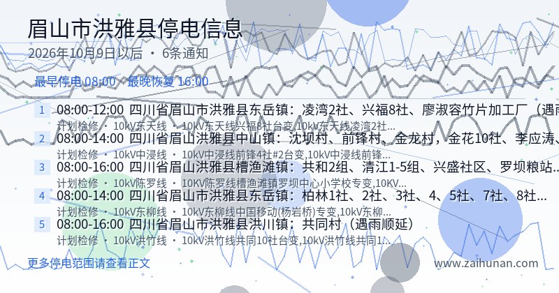 眉山市洪雅县停电通知