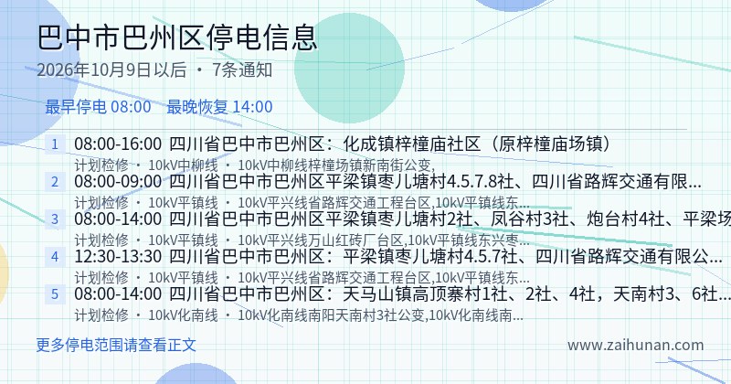 巴中市巴州区停电通知