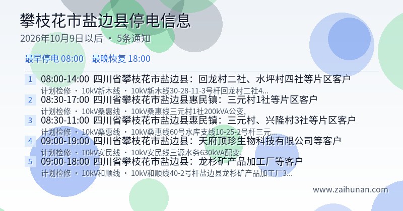 攀枝花市盐边县停电通知