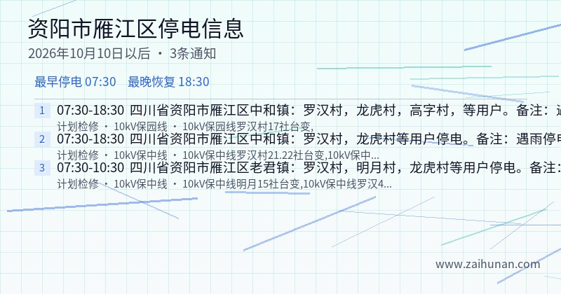 资阳市雁江区停电通知