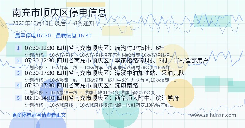 南充市顺庆区停电通知