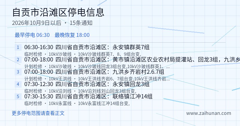自贡市沿滩区停电通知