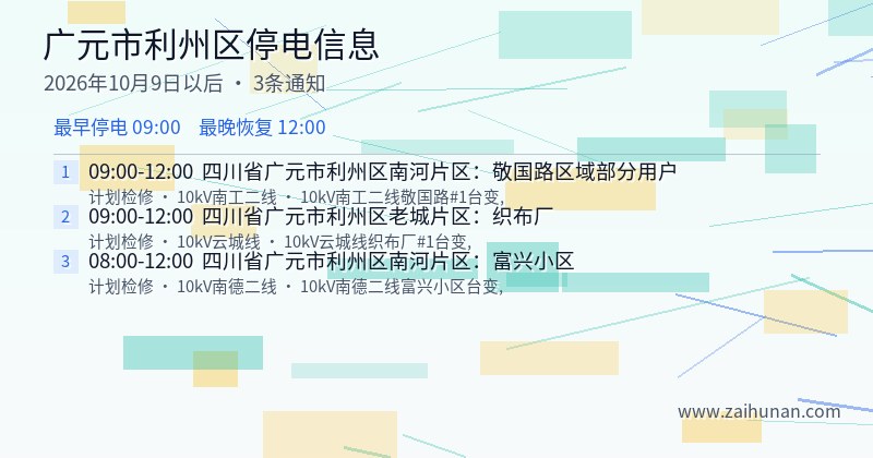 广元市利州区停电通知