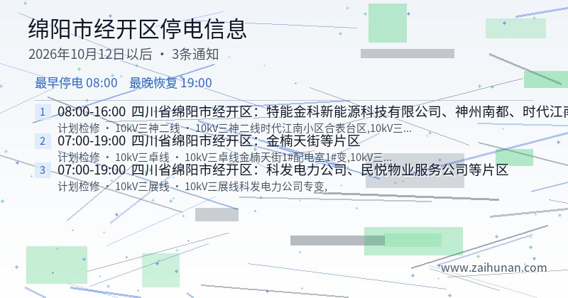绵阳市经开区停电通知