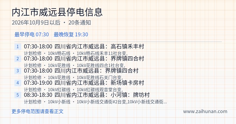 内江市威远县停电通知