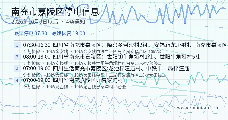 南充市嘉陵区停电通知