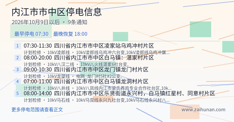 内江市市中区停电通知