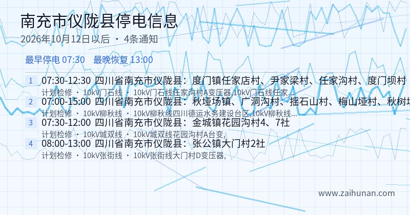 南充市仪陇县停电通知