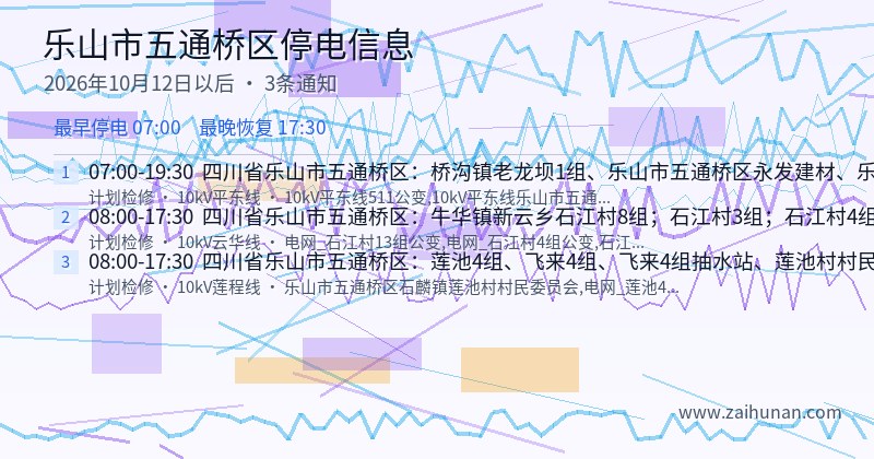 乐山市五通桥区停电通知